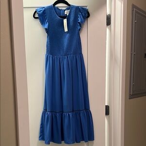 Blue Dress with Ruffle Sleeves